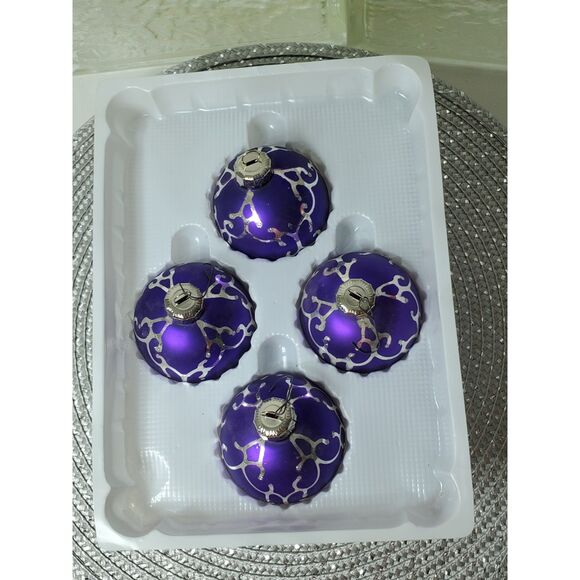 Decorated Glass Ornaments Purple with Silver Accents 4 in the Set~Vintage~ - Picture 5 of 6